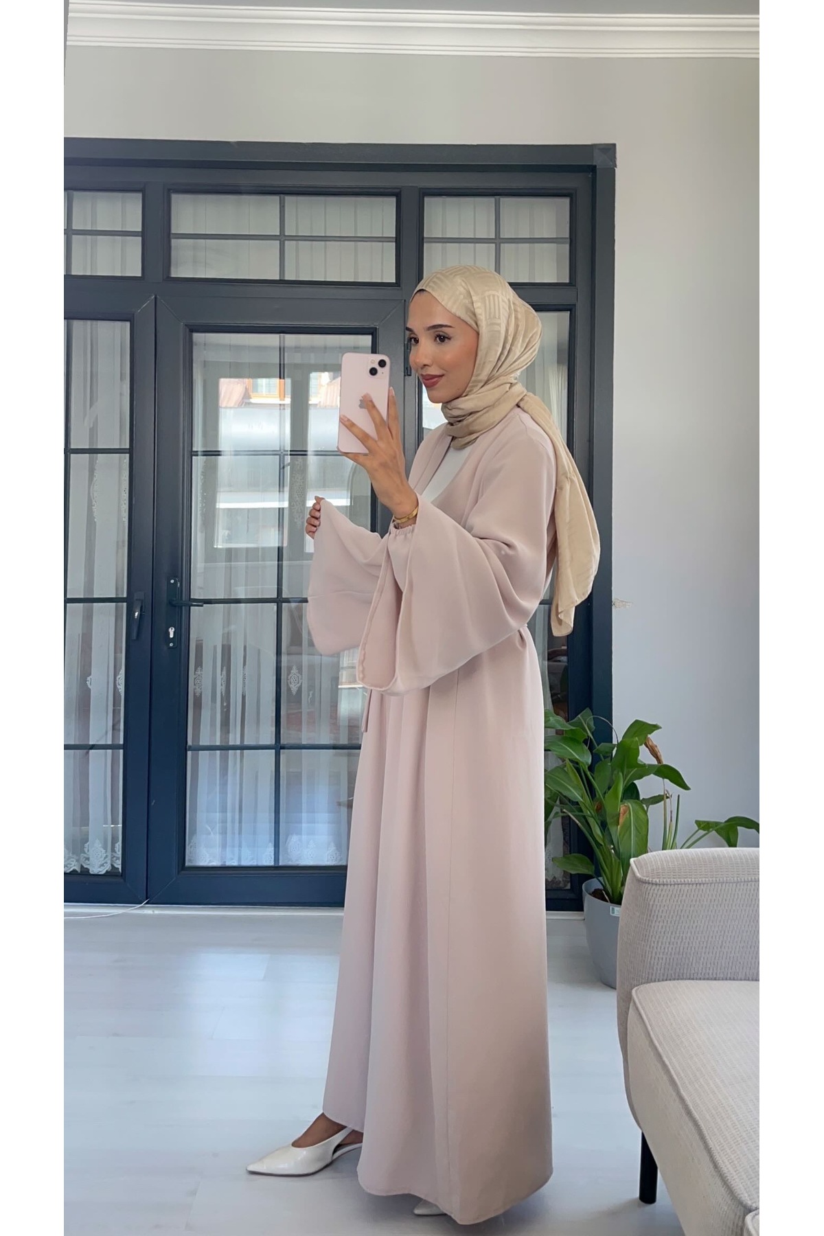 BEJ ÇİFT KOL TASARIM ABAYA