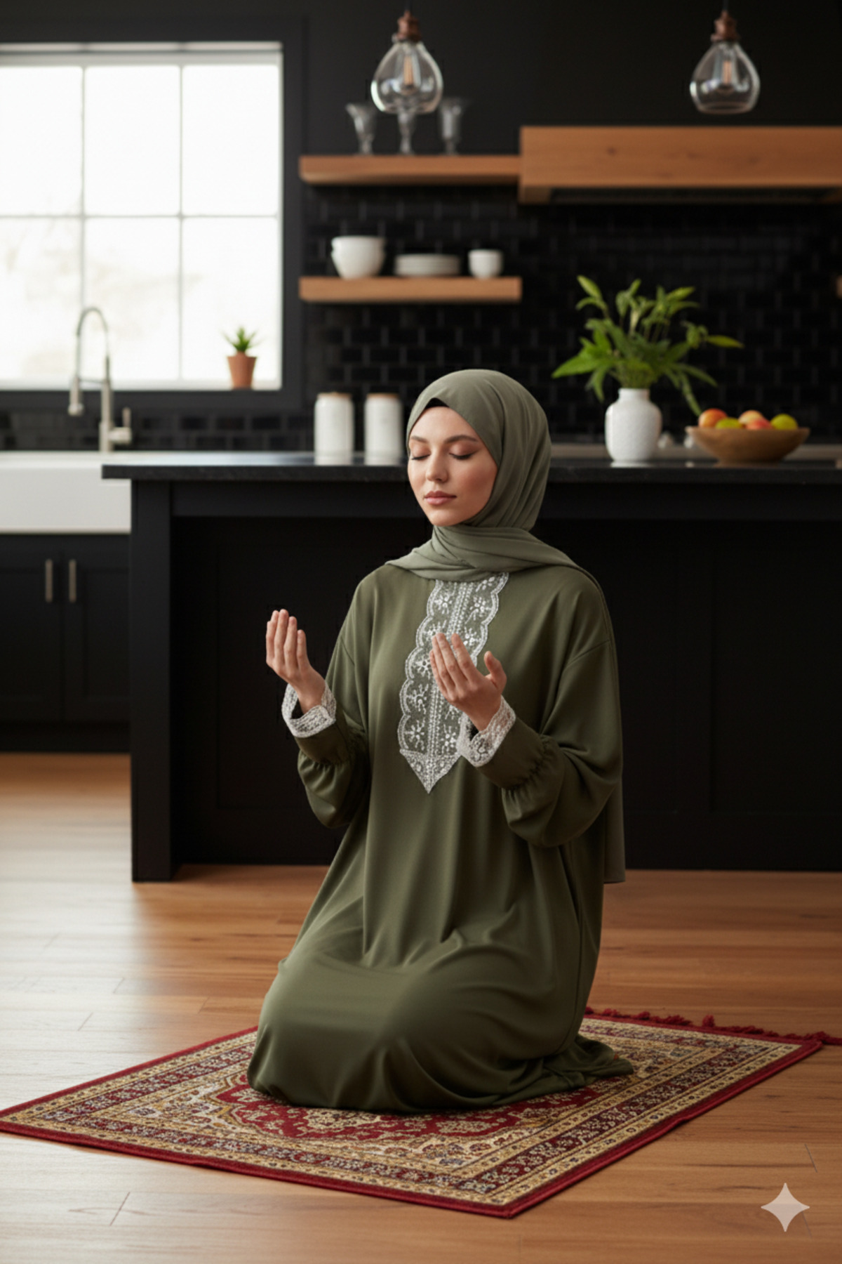 Tek parça kendinden şallı düz renk şık kadın namaz elbisesi