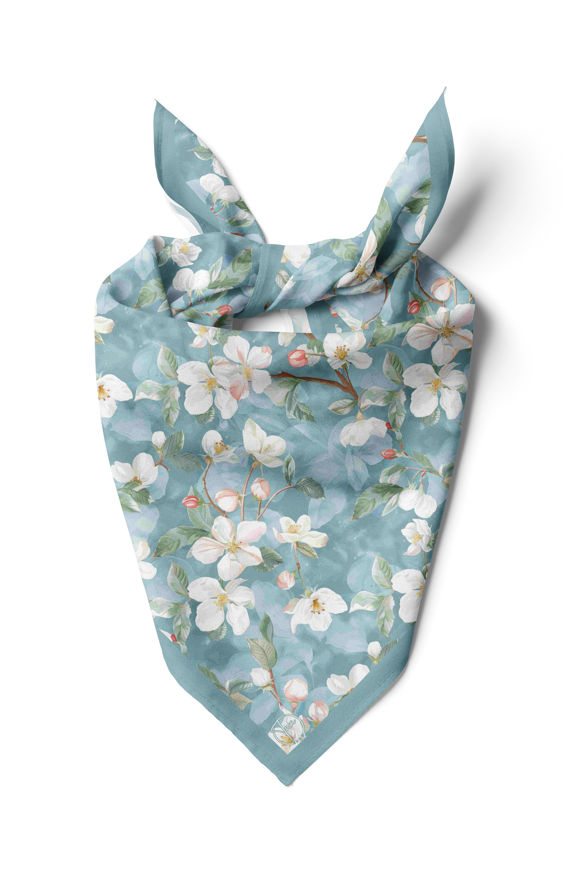 Beyaz Zambak Desen 55x55cm Bandana/Fular