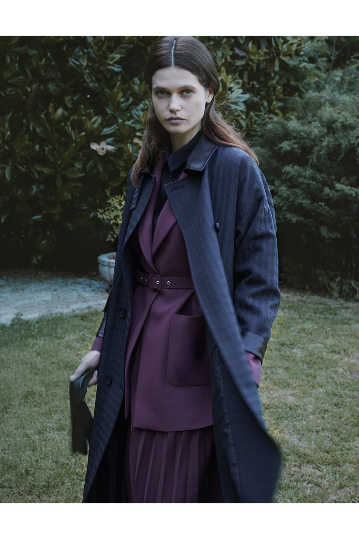 Şömizye Yaka Kaz Ayağı Desen Trençkot Siyah