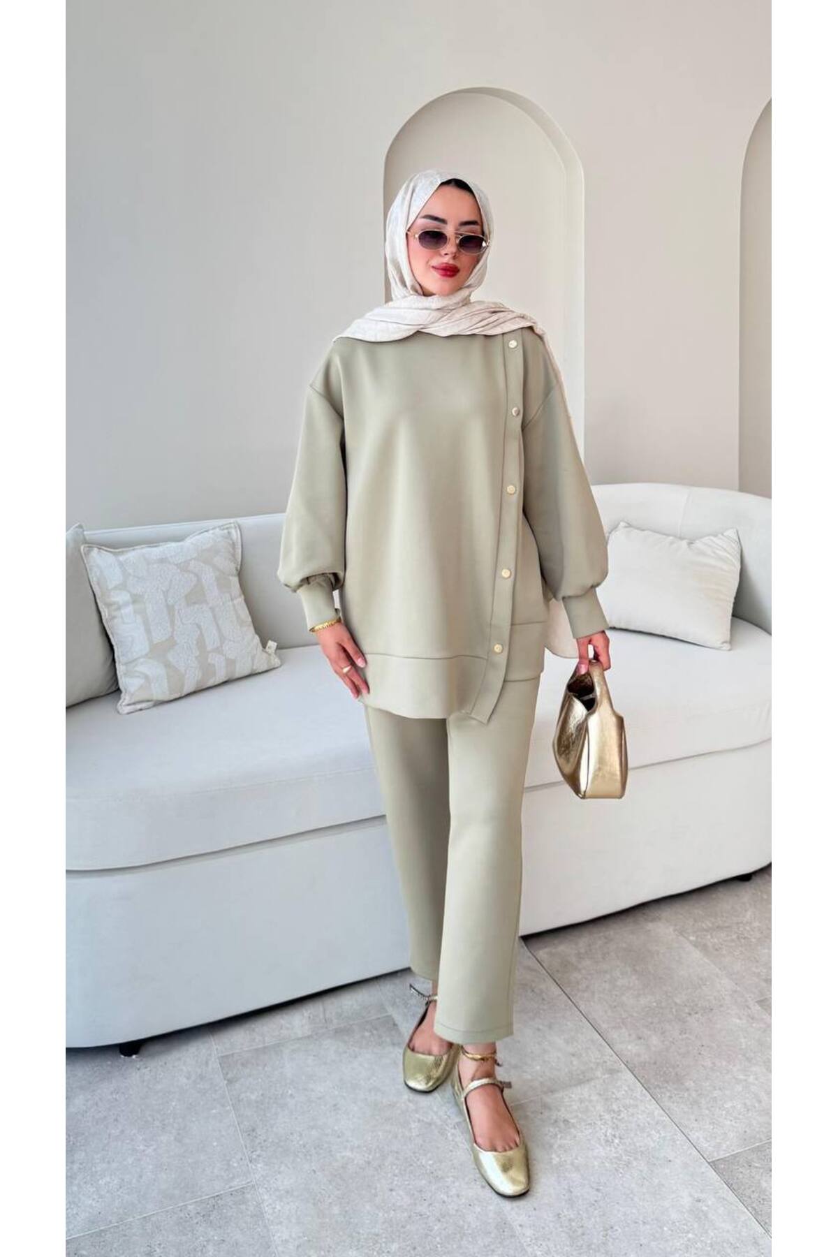 Kadın Skuba Yandan Çıtçıtlı Pantolon Tesettür Takım