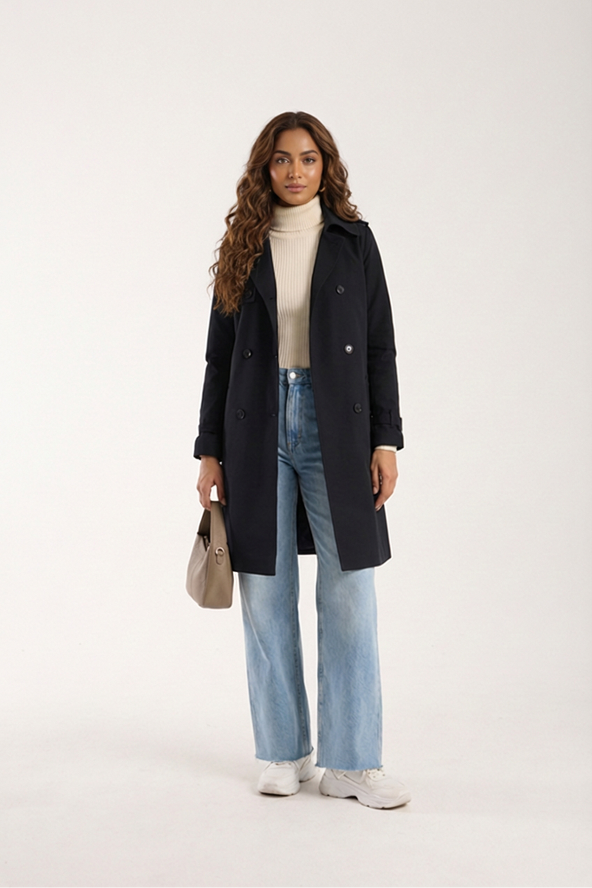 Su Itici Özellikli Kırışmaz Kumaş Trençkot Siyah 5730