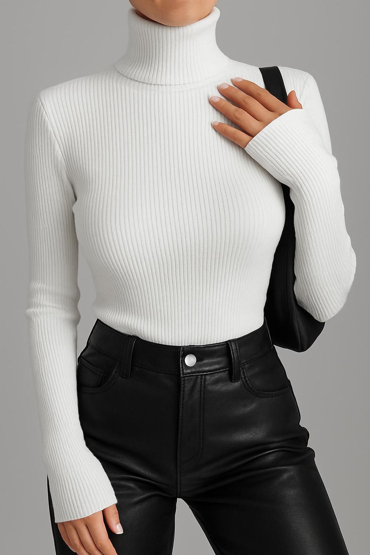 Unisex Premium Pamuklu Balıkçı Yaka Kaşkorse Şardonlu Slimfit Boğazlı Kazak