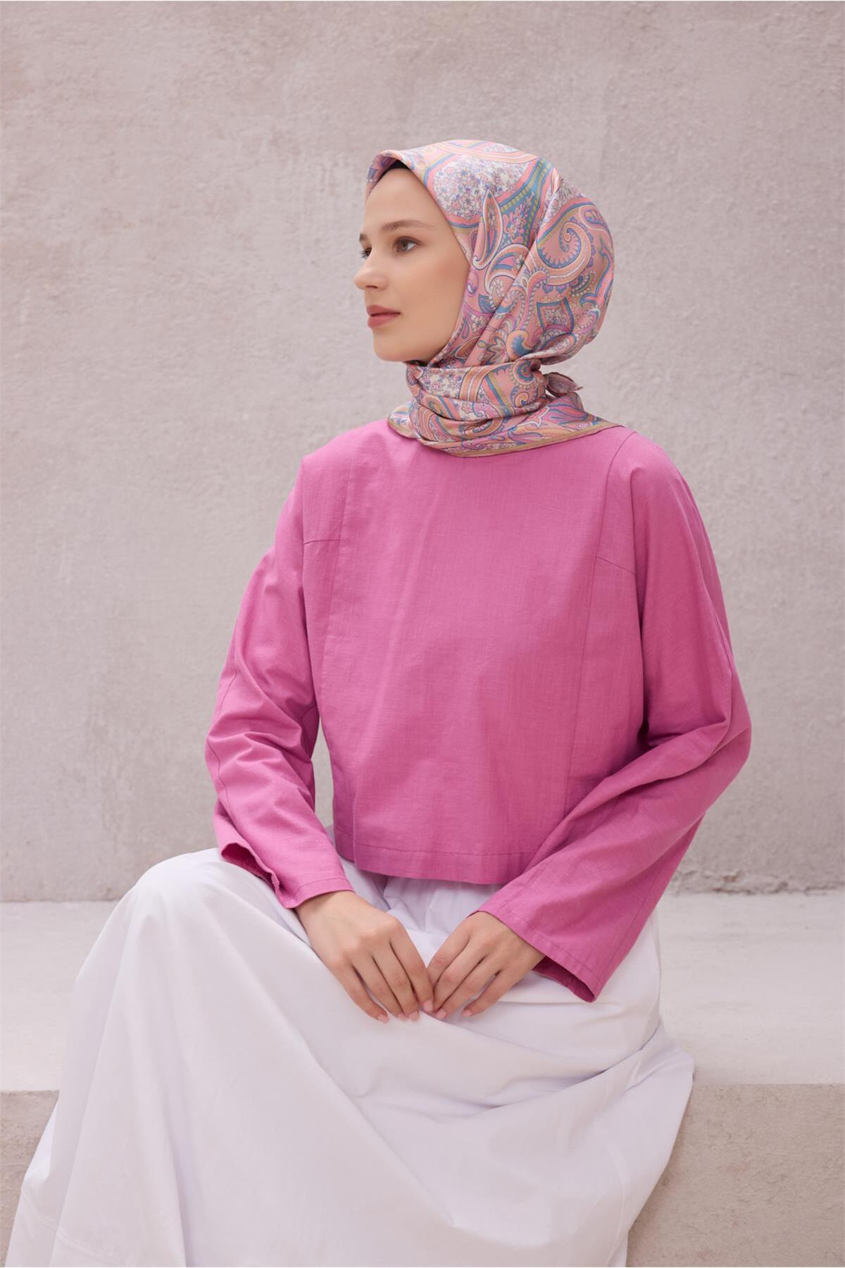 ETNİK DESEN İPEK EŞARP 4202D (TWILL) PUDRA - 03