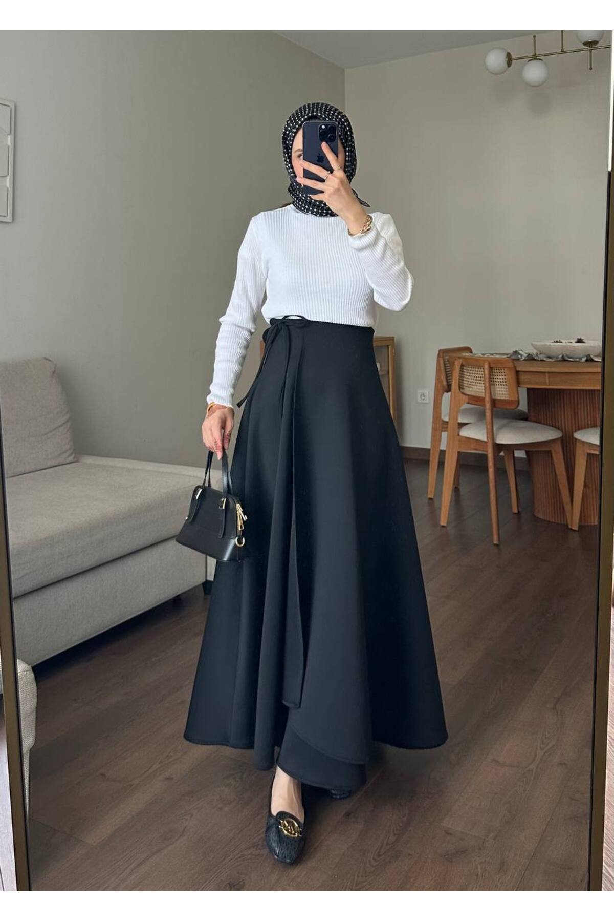 Kadın Yandan Bağlamalı Tesettür Uzun Etek